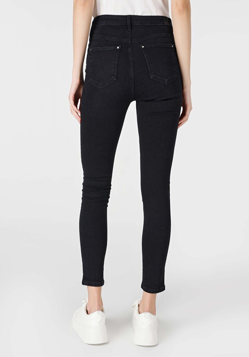 Afișați detalii pentru Skinny Fit Talie Medie Picior Îngust Blugi Negri Pentru Femei