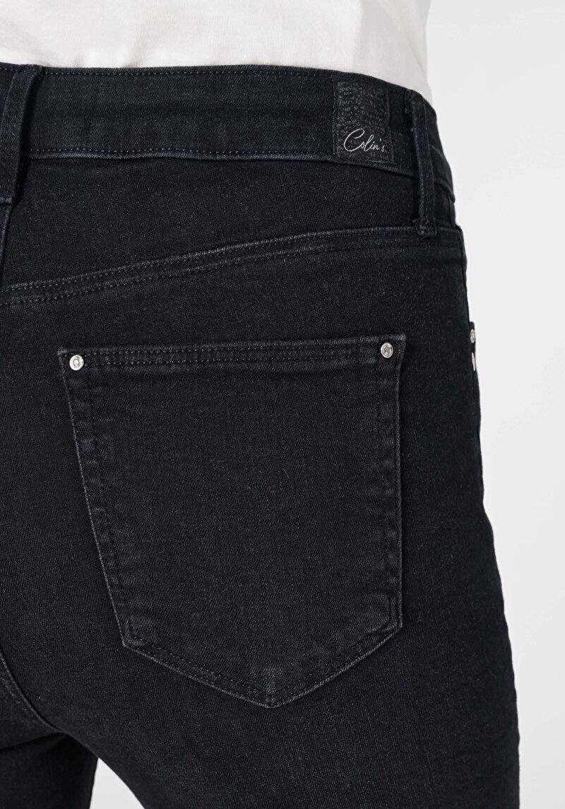 Afișați detalii pentru Skinny Fit Talie Medie Picior Îngust Blugi Negri Pentru Femei