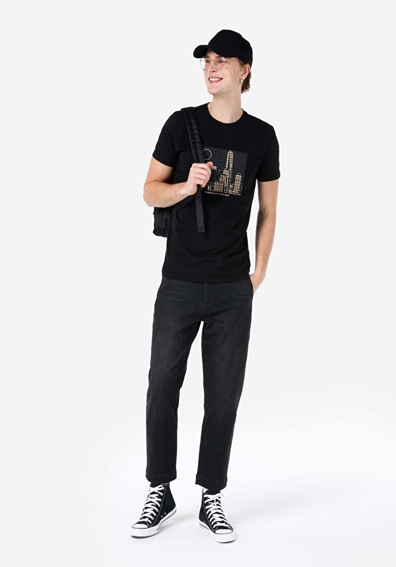 Imagine a Chino Fit Mid Waist Straight Leg Blugi Negri Pentru Bărbați