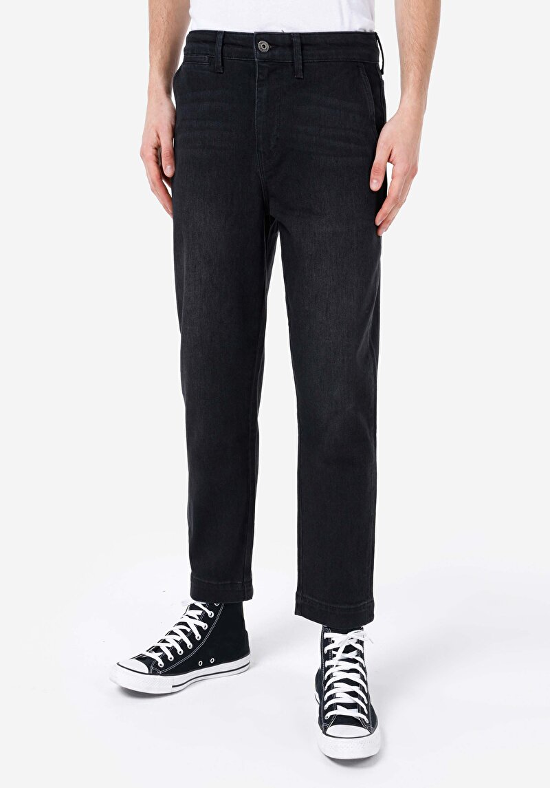 Imagine a Chino Fit Mid Waist Straight Leg Blugi Negri Pentru Bărbați