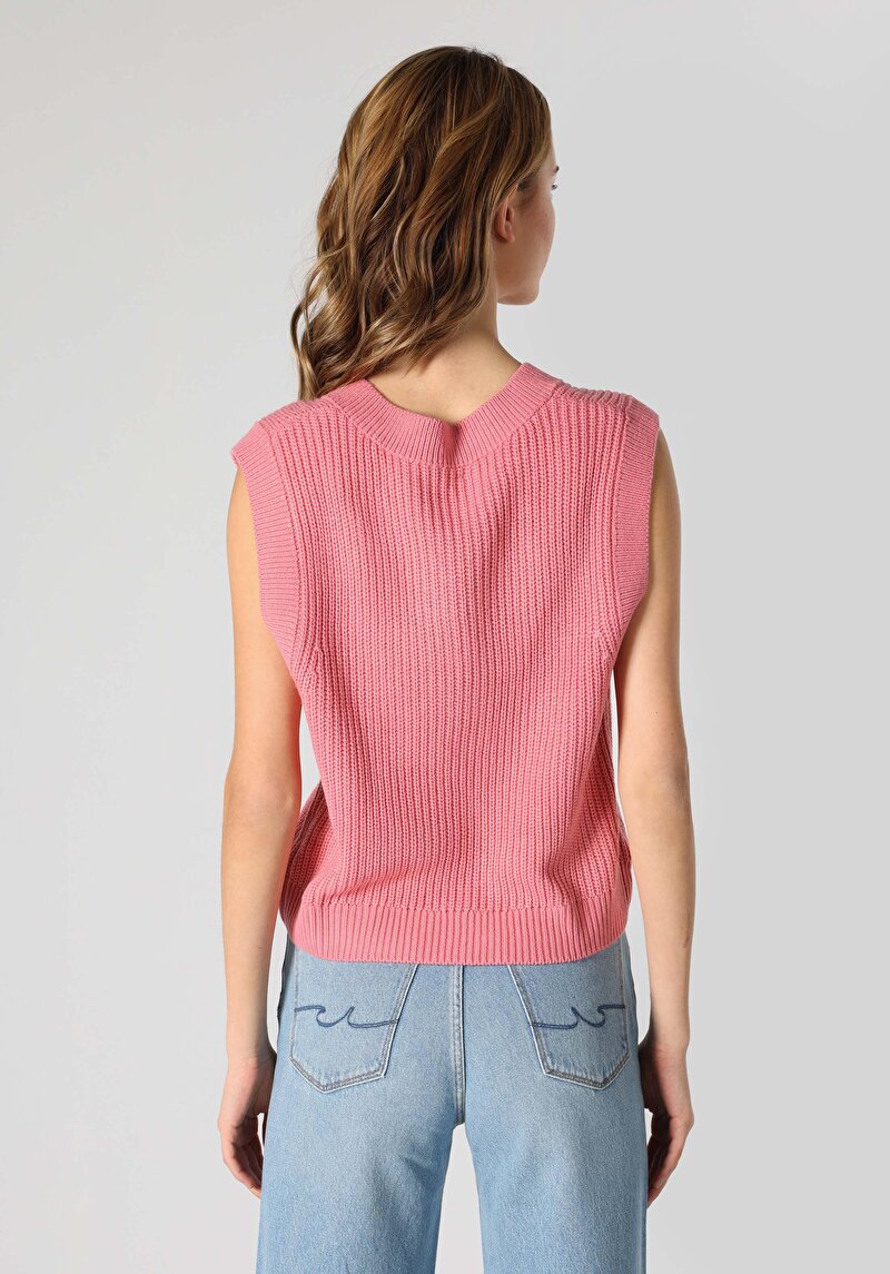 Afișați detalii pentru Pulover Roz Pentru Femei Cu Decolteu În V Cu Decolteu În V