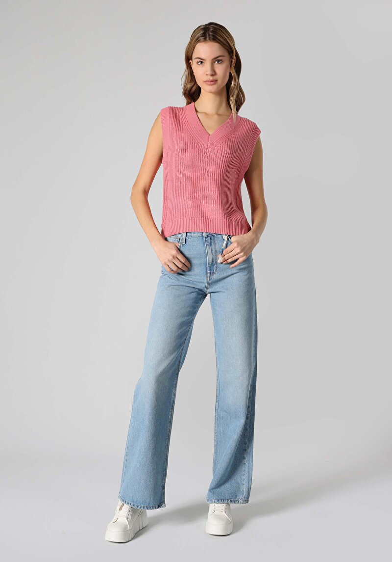 Afișați detalii pentru Pulover Roz Pentru Femei Cu Decolteu În V Cu Decolteu În V