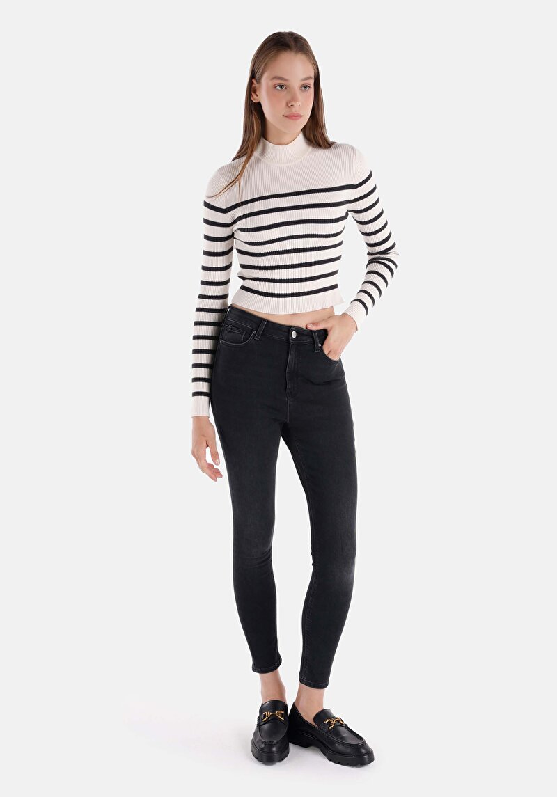 Imagine a Skinny Fit Talie Înaltă Picior Îngust Blugi Negri Pentru Femei