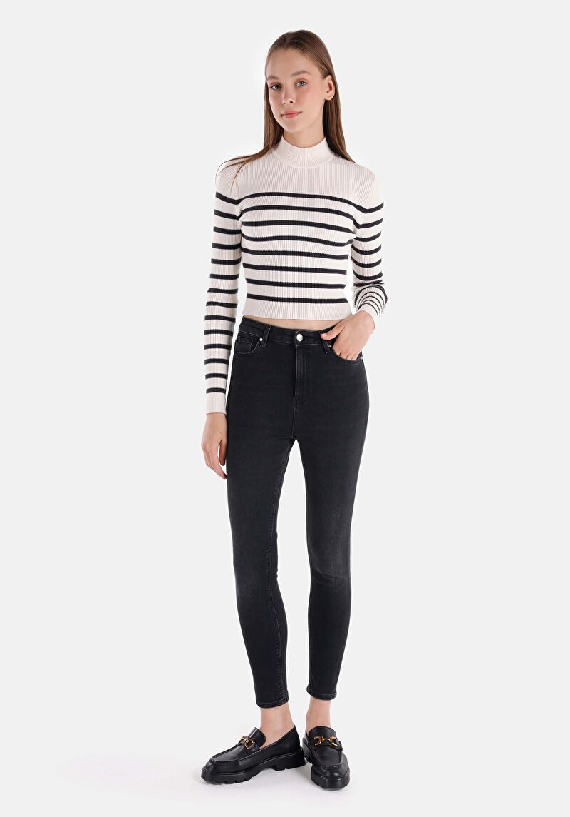 Afișați detalii pentru Skinny Fit Talie Înaltă Picior Îngust Blugi Negri Pentru Femei