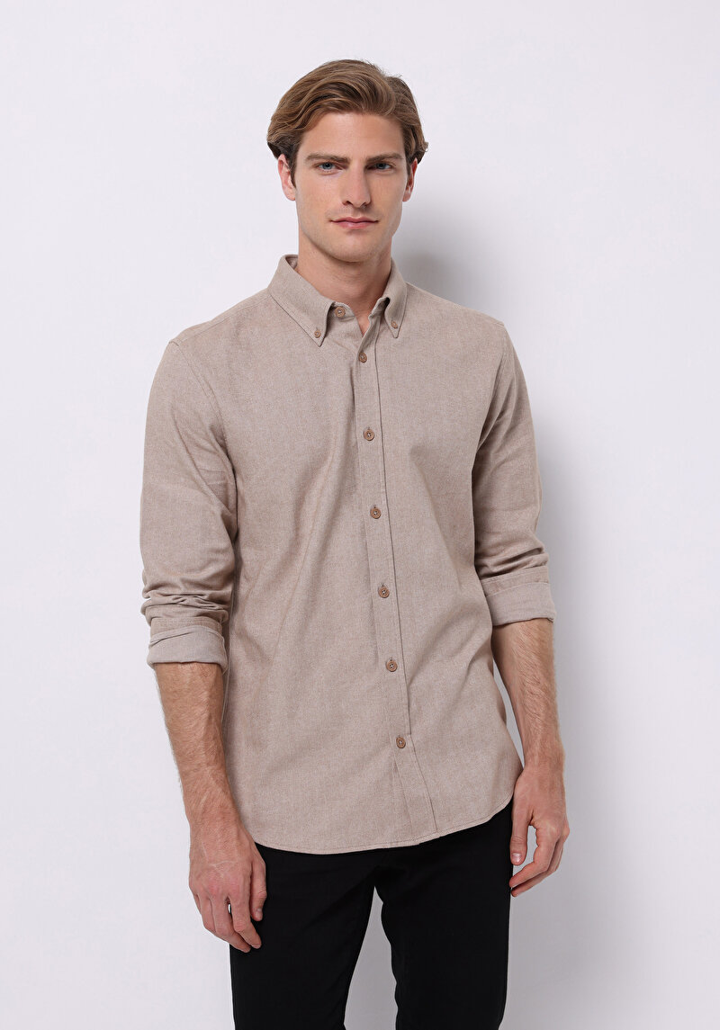 Imagine a Cămașă Cu Decolteu Drept Cămașă Cu Mânecă Lungă Bej Pentru Bărbați