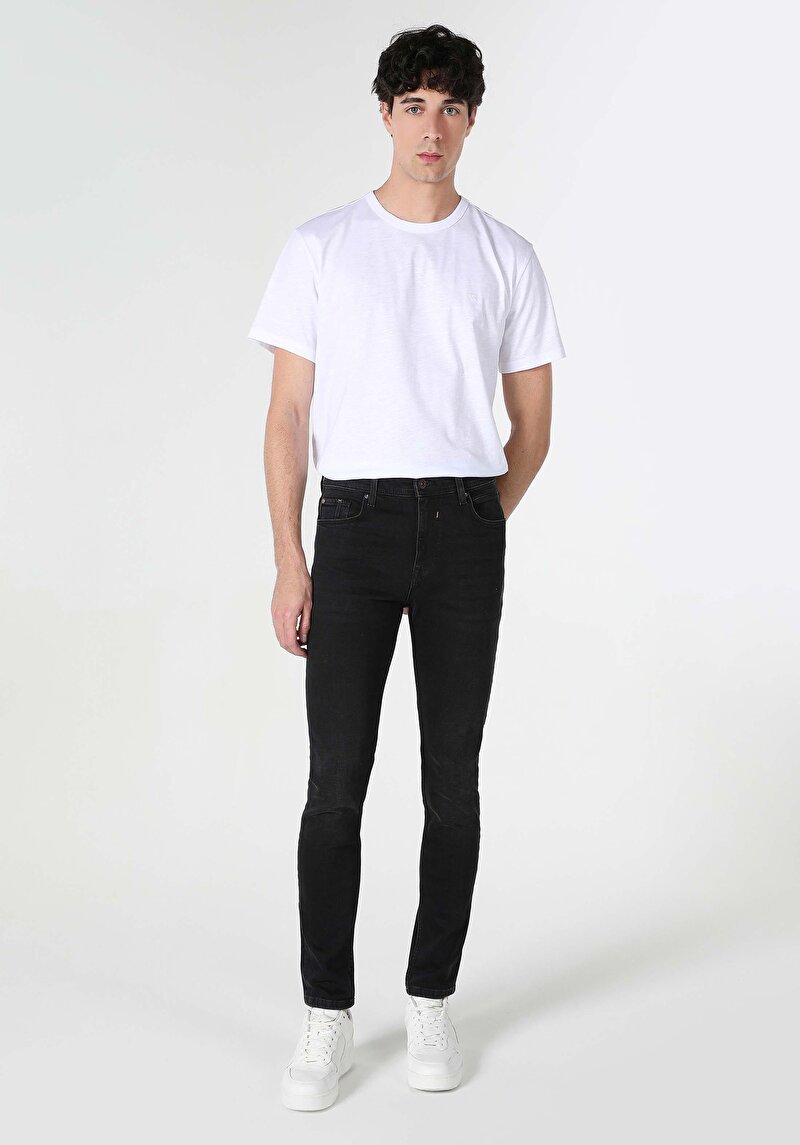 Imagine a Skinny Fit Talie Talie Picior Îngust Blugi Negri Pentru Bărbați