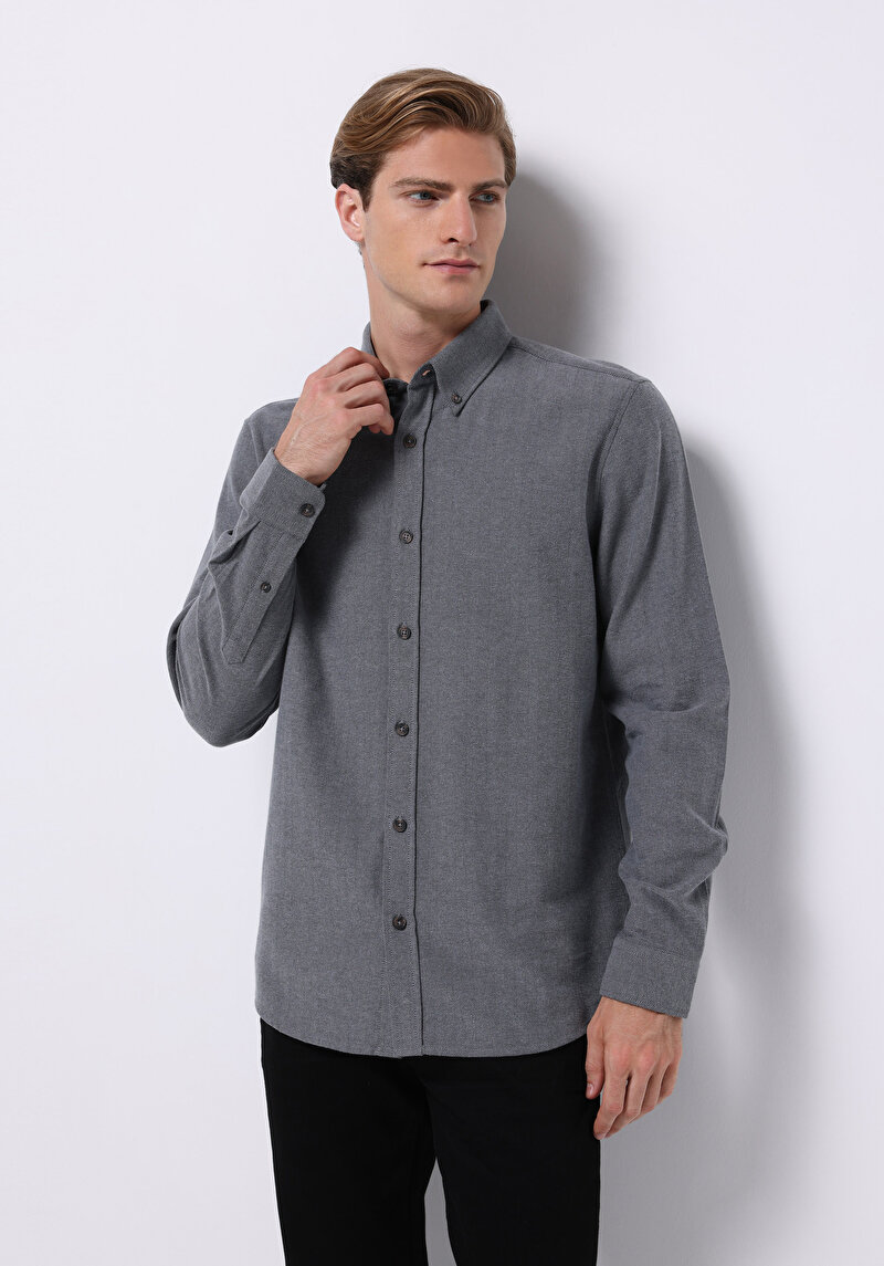 Imagine a Cămașă Regular Fit Cămașă Dreaptă Bărbați Gri Cămașă Cu Manșon Lung