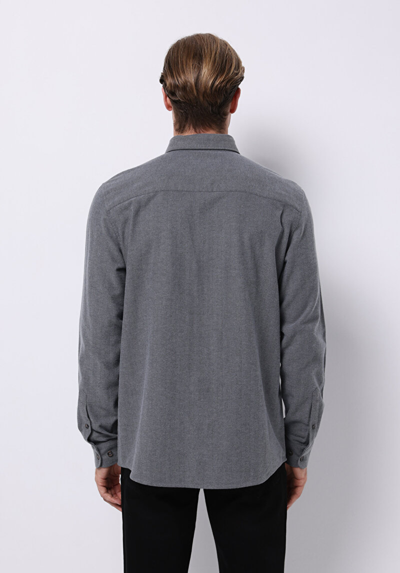 Afișați detalii pentru Cămașă Regular Fit Cămașă Dreaptă Bărbați Gri Cămașă Cu Manșon Lung