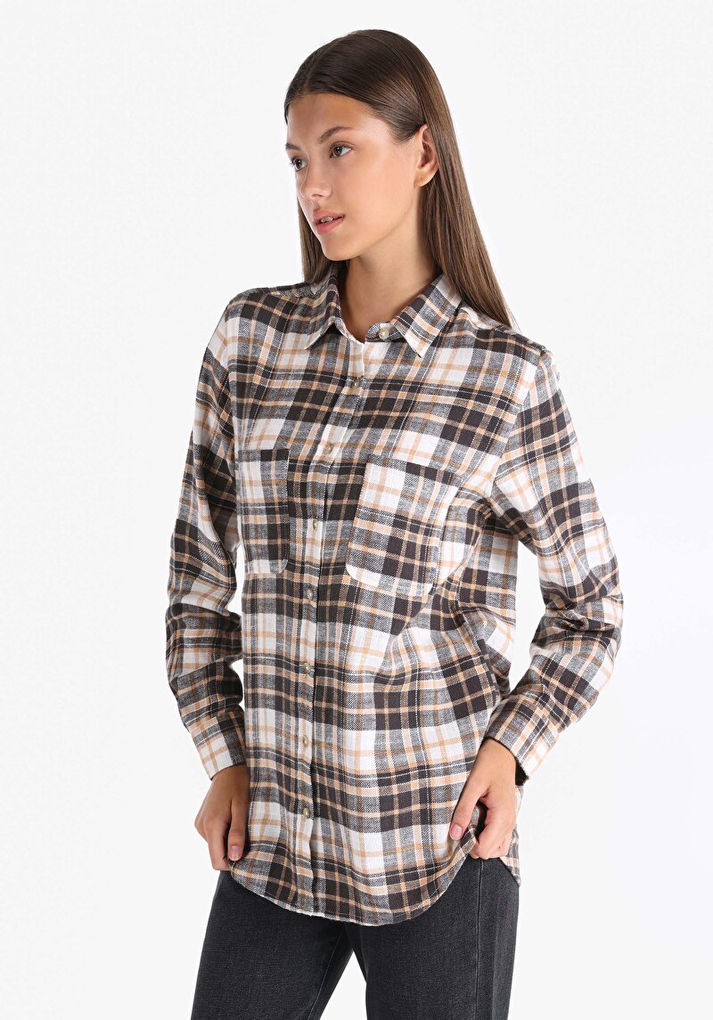 Imagine a Cămașă Cu Gât În Carouri Pentru Femei Cămașă Cu Mânecă Lungă Multicoloră Pentru Femei