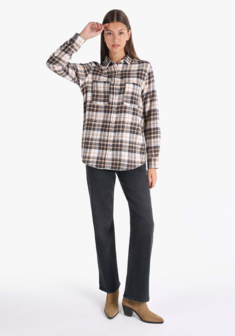 Imagine a Cămașă Cu Gât În Carouri Pentru Femei Cămașă Cu Mânecă Lungă Multicoloră Pentru Femei