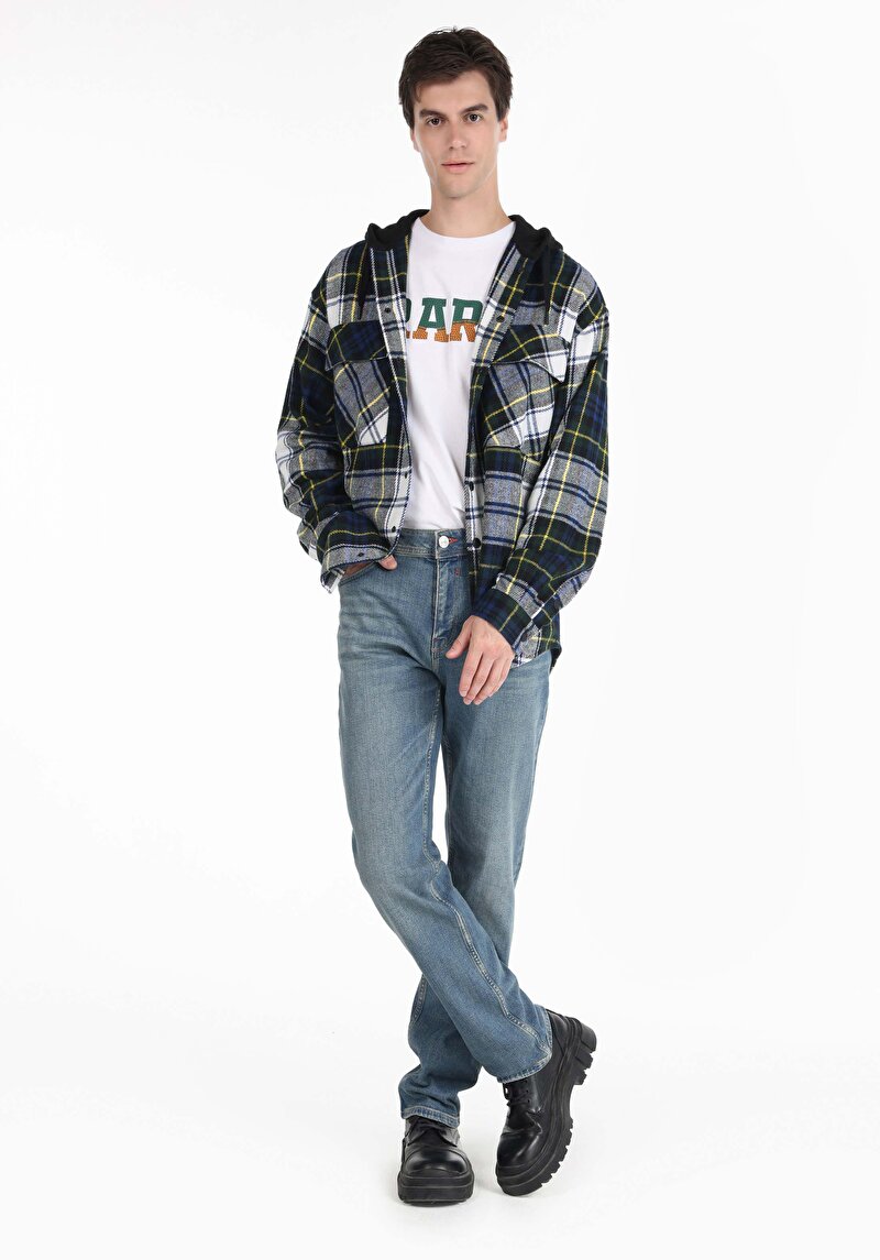 Imagine a Regular Fit Talie Medie Picior Drept Blugi Indigo Pentru Bărbați