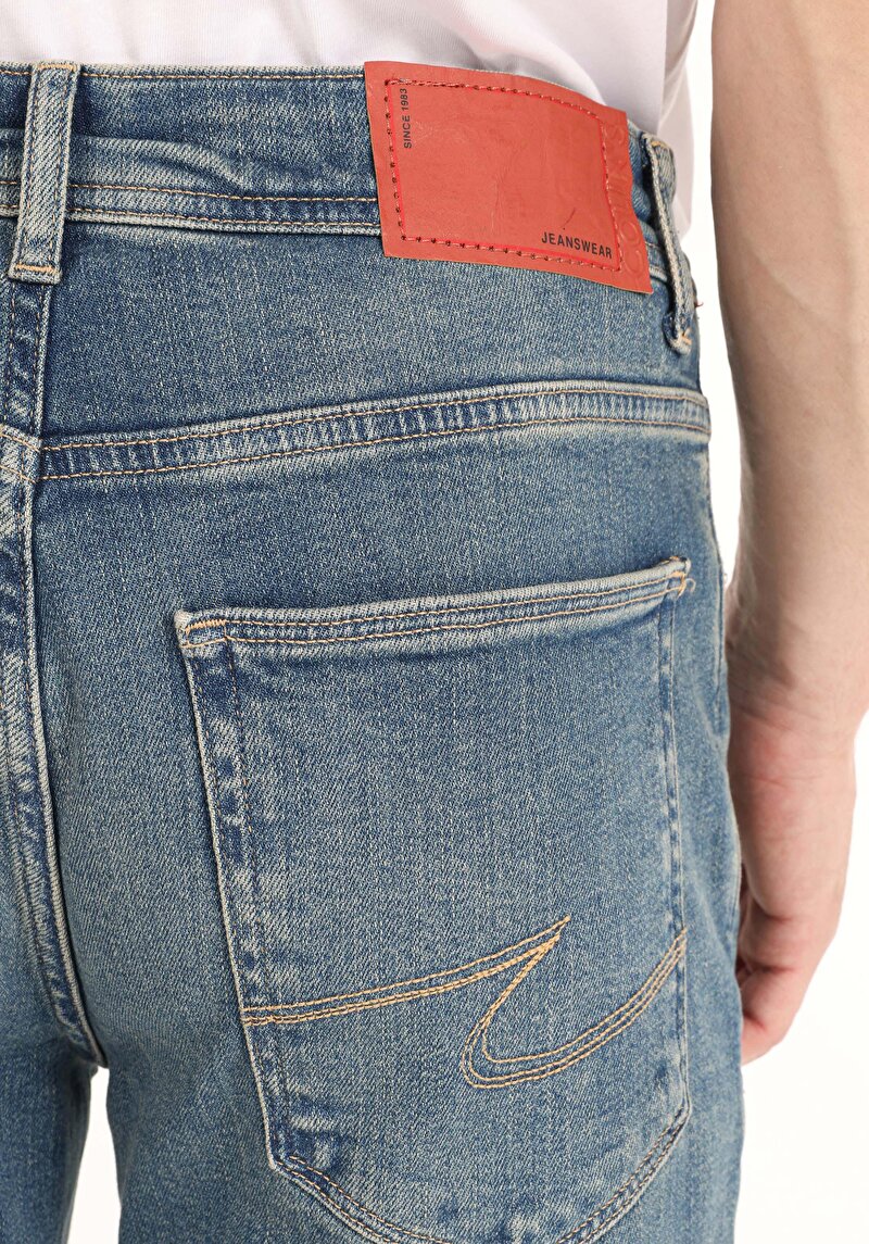 Afișați detalii pentru Regular Fit Talie Medie Picior Drept Blugi Indigo Pentru Bărbați