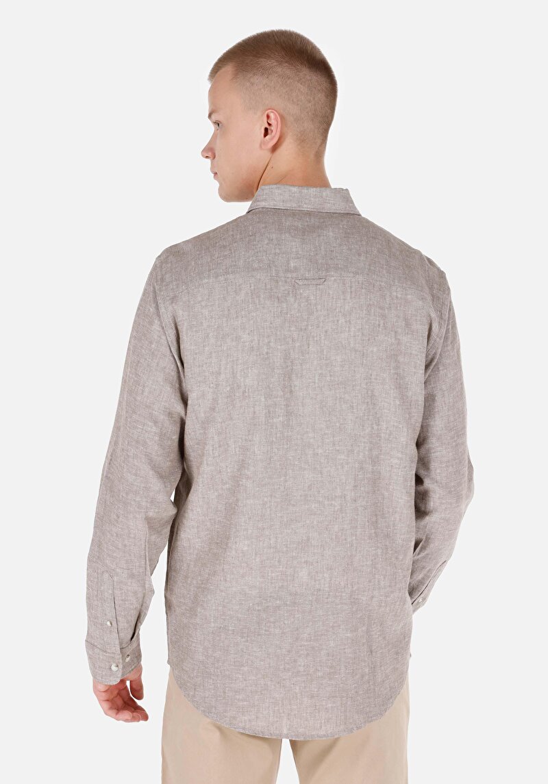 Imagine a Cămașă Comfort Fit Neck Drept Bărbați Maro Cămașă Cu Mânecă Lungă