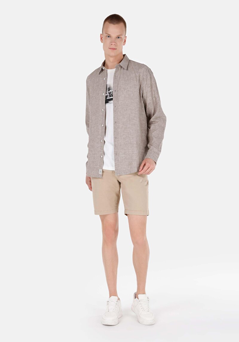 Imagine a Cămașă Comfort Fit Neck Drept Bărbați Maro Cămașă Cu Mânecă Lungă