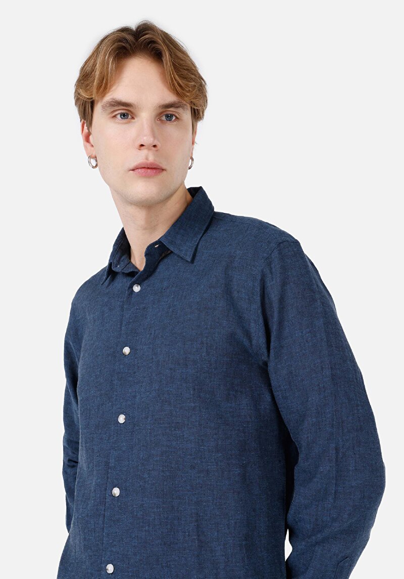 Afișați detalii pentru Cămașă Comfort Fit Decolteu Drept Bărbați Bleumarin Cămașă Cu Mânecă Lungă