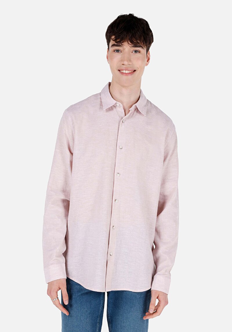 Imagine a Cămașă Comfort Fit Neck Drept Cămașă Roz Bărbați Cu Manșon Lung