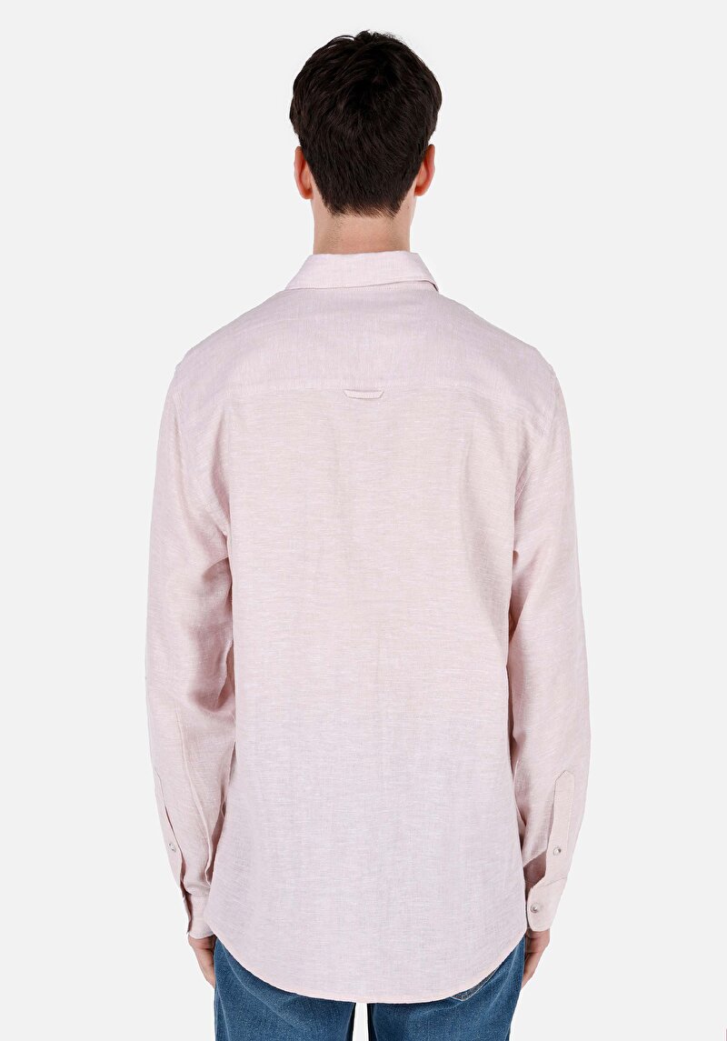 Afișați detalii pentru Cămașă Comfort Fit Neck Drept Cămașă Roz Bărbați Cu Manșon Lung