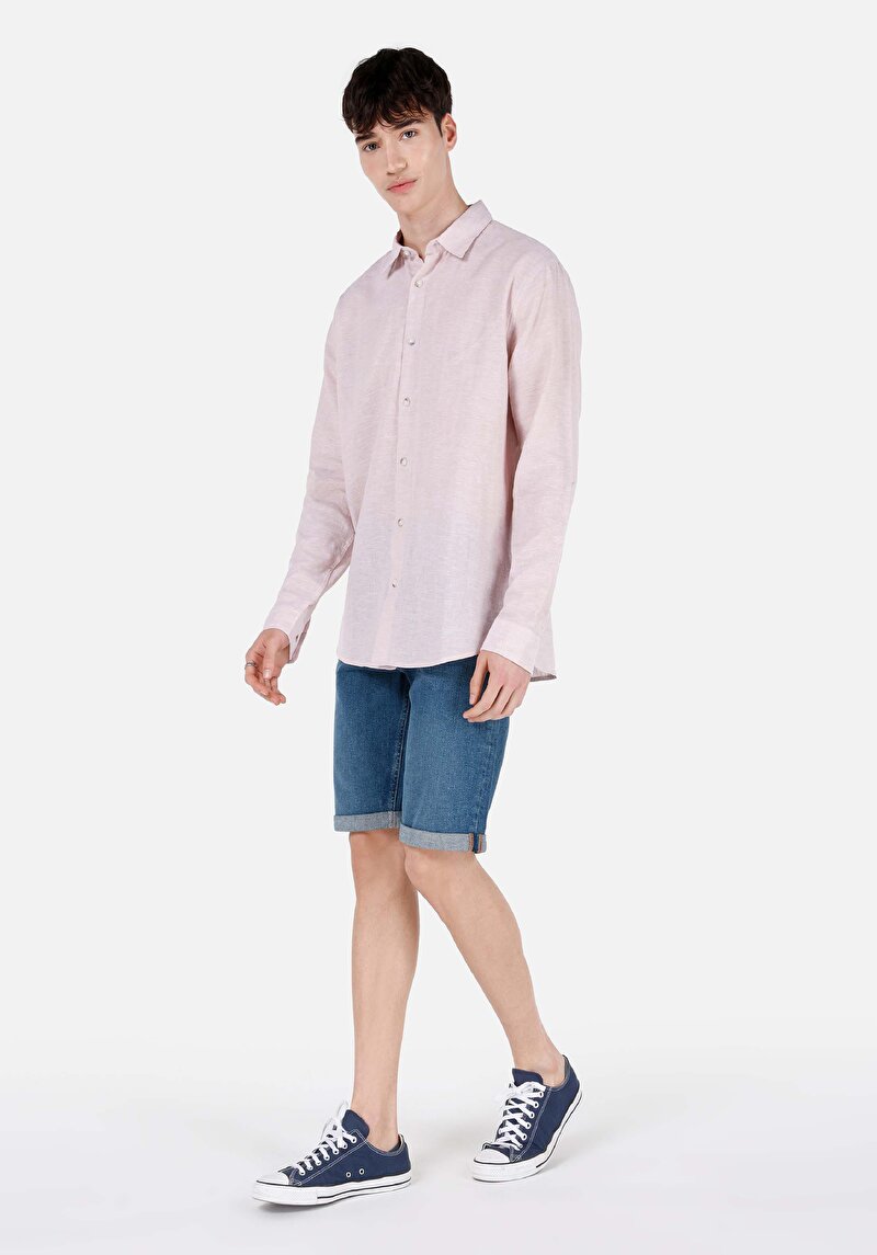 Imagine a Cămașă Comfort Fit Neck Drept Cămașă Roz Bărbați Cu Manșon Lung