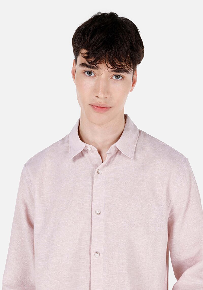 Imagine a Cămașă Comfort Fit Neck Drept Cămașă Roz Bărbați Cu Manșon Lung