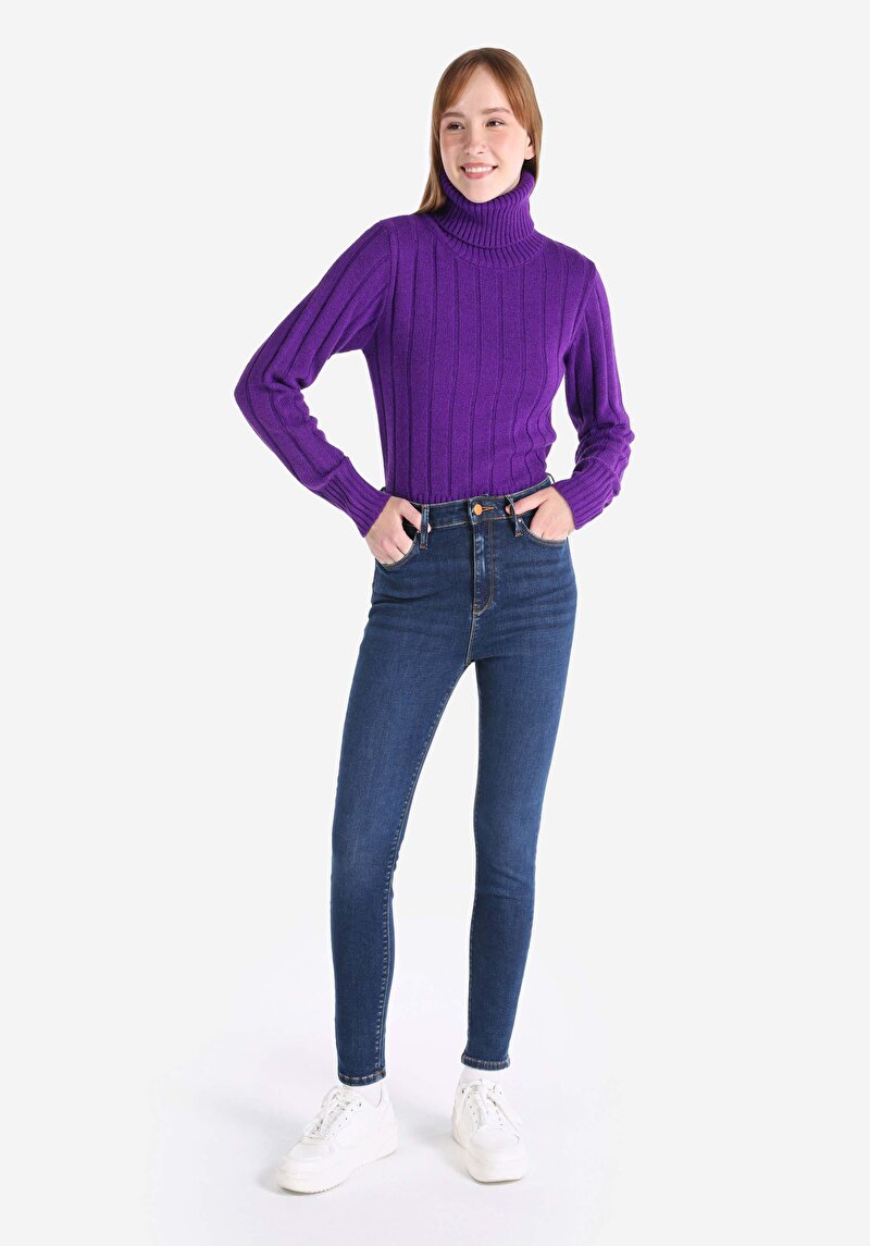 Imagine a Skinny Fit Talie Talie Picior Îngust Blugi Indigo Închis Pentru Femei