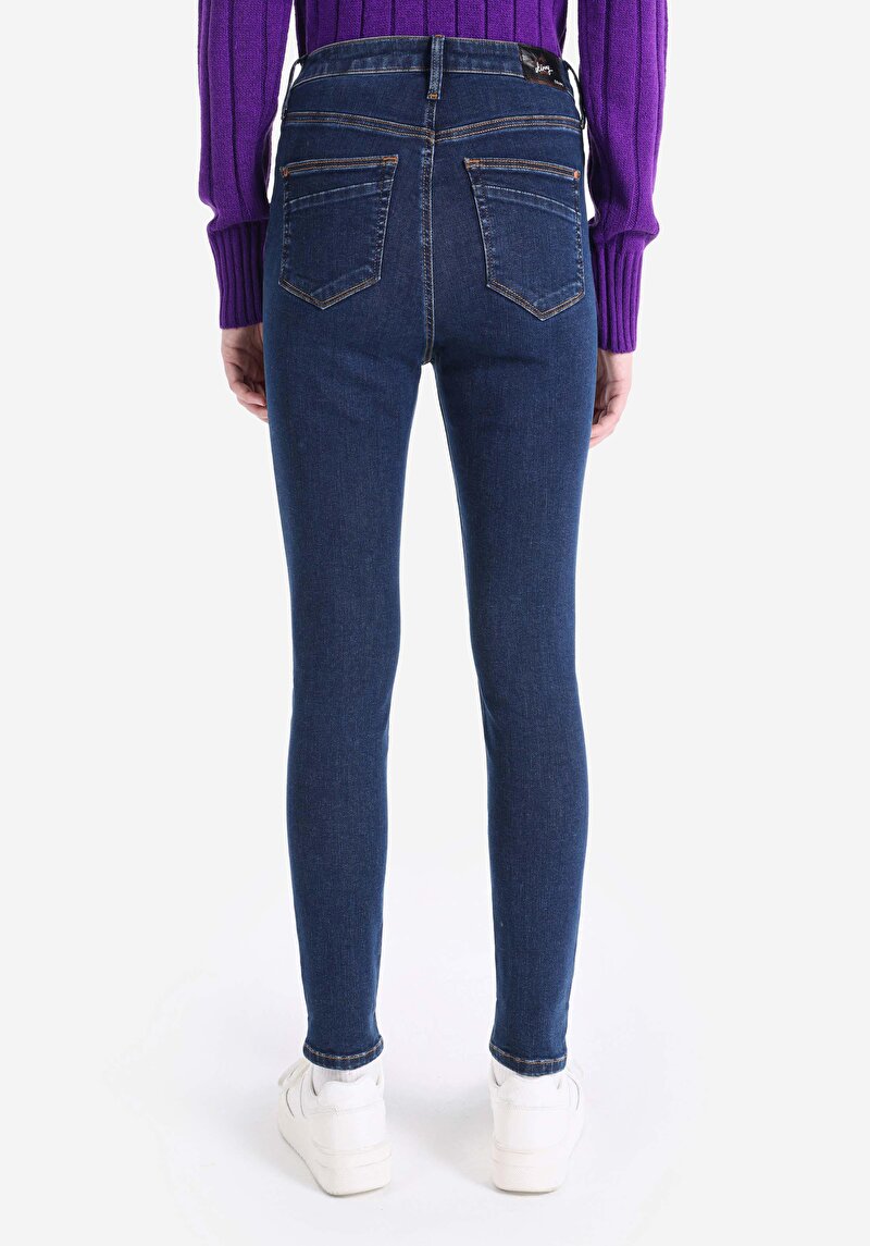 Afișați detalii pentru Skinny Fit Talie Talie Picior Îngust Blugi Indigo Închis Pentru Femei