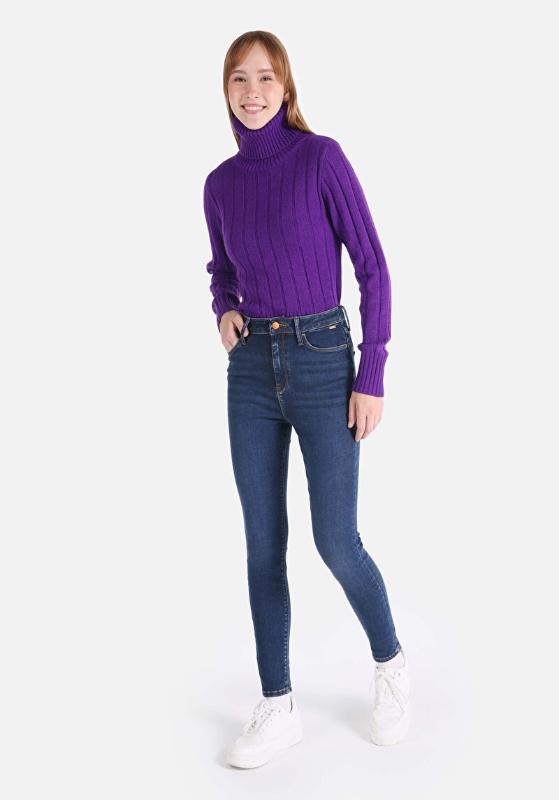 Afișați detalii pentru Skinny Fit Talie Talie Picior Îngust Blugi Indigo Închis Pentru Femei
