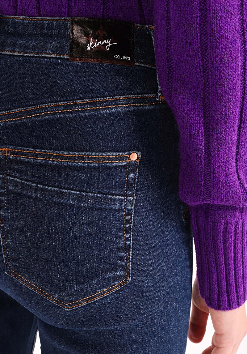 Afișați detalii pentru Skinny Fit Talie Talie Picior Îngust Blugi Indigo Închis Pentru Femei