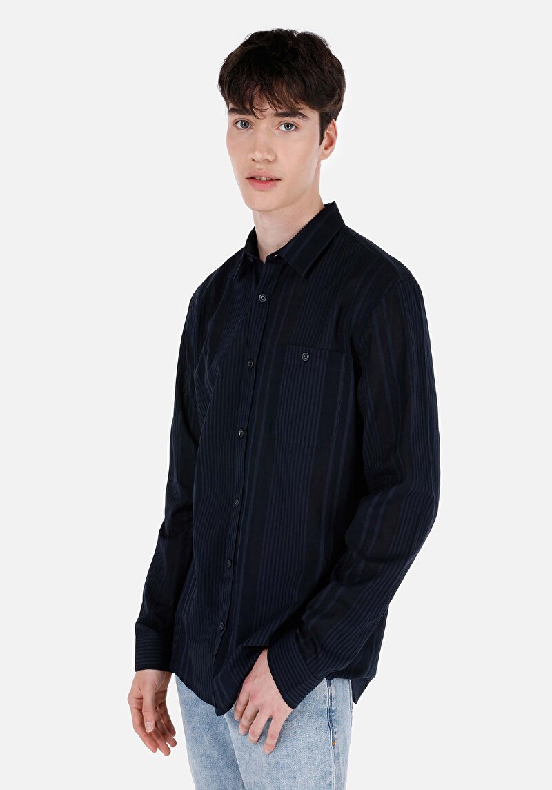 Imagine a Camasa Cu Maneca Lunga De Barbati Albastru Marin Regular Fit  Cl1066930