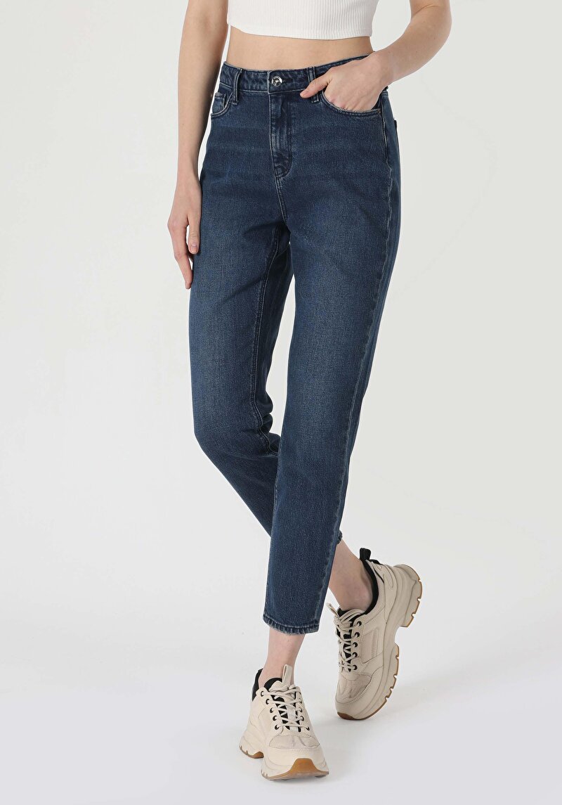 Afișați detalii pentru Pantaloni De Dama Albastru Inchis Mom Fit 896  Maria Cl1062319