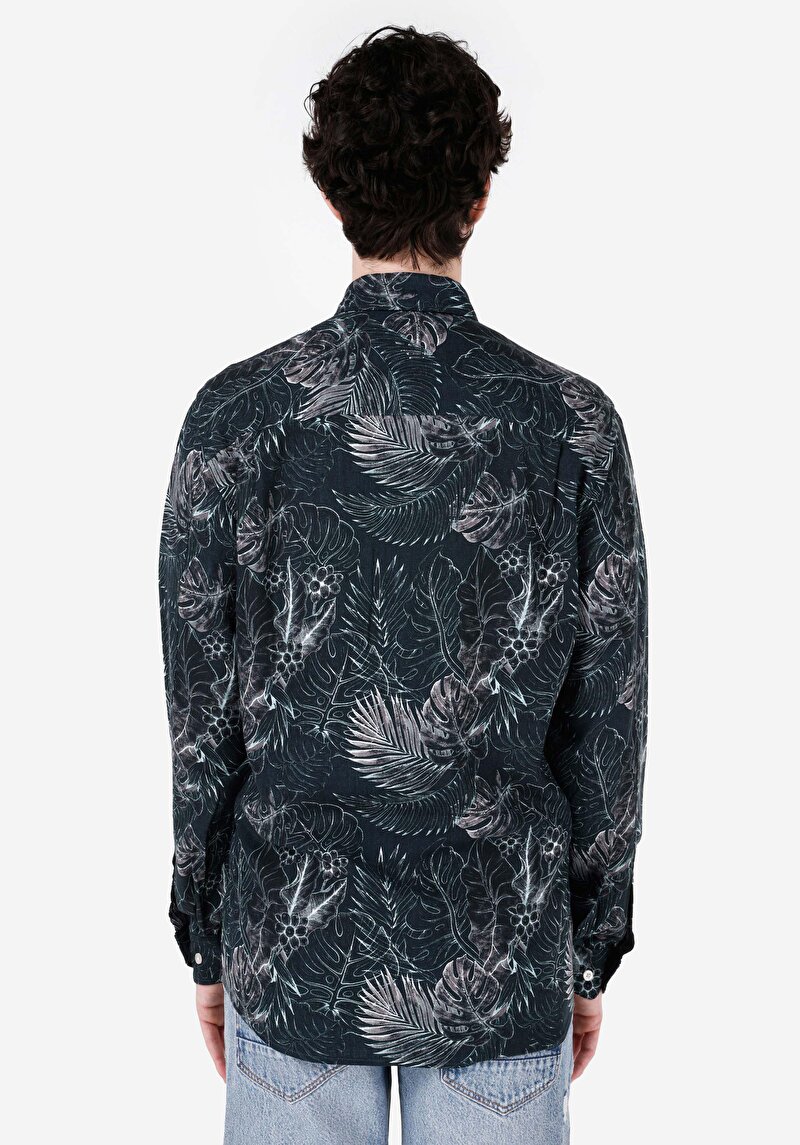 Afișați detalii pentru Cămașă Cu Gât İmprimat Cămașă Cu Mânecă Lungă Verde Pentru Bărbați