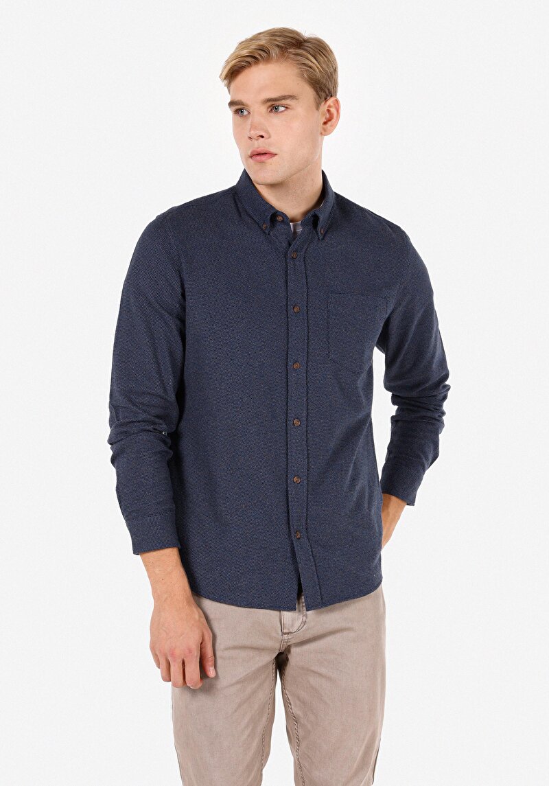 Imagine a Camasa Cu Maneca Lunga De Barbati Albastru Marin Regular Fit  Cl1070835