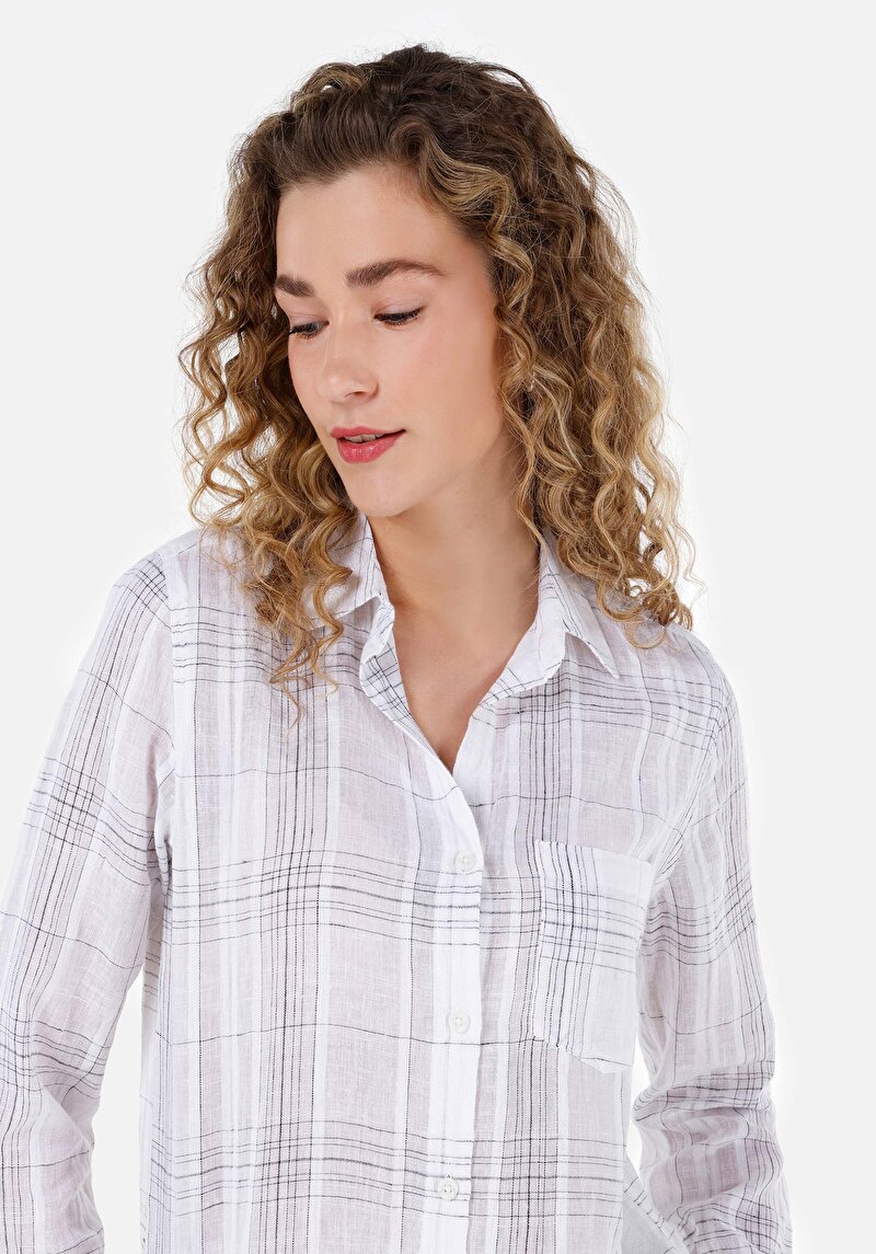 Imagine a Cămașă Regular Fit Gât În Carouri Cămașă Albă Cu Mânecă Lungă Pentru Femei