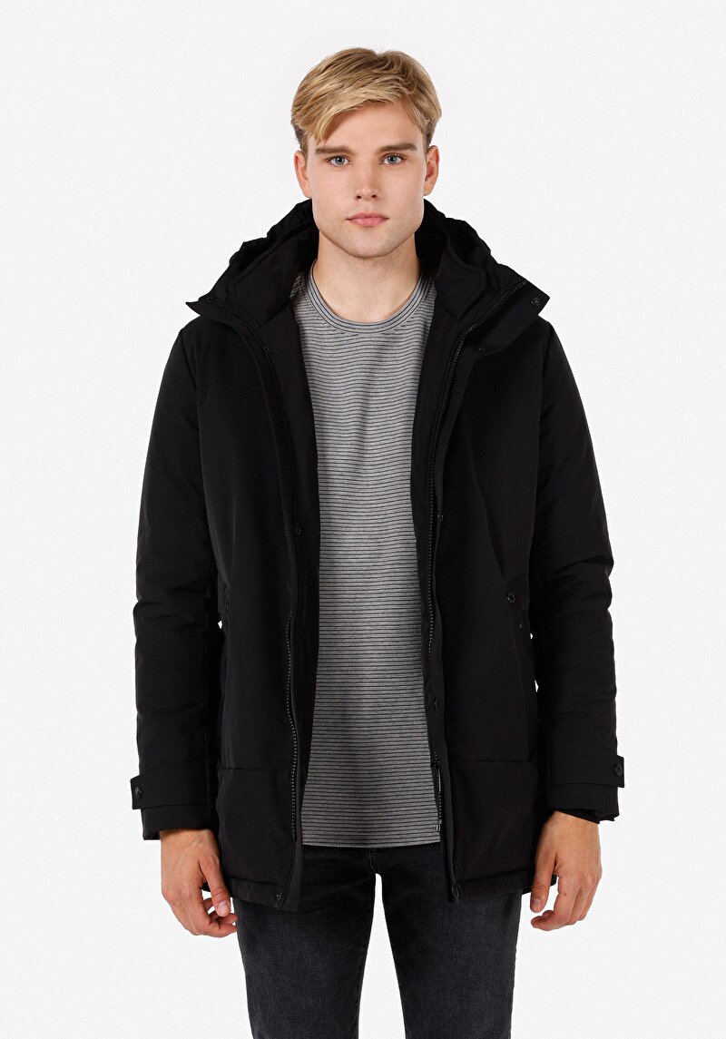 Imagine a Palton Negru Pentru Bărbați Regular Fit