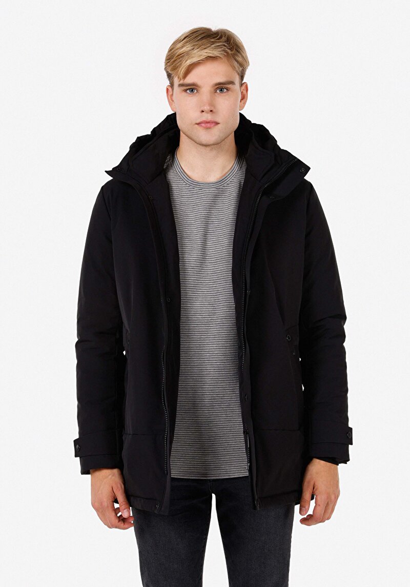 Imagine a Palton Negru Pentru Bărbați Regular Fit