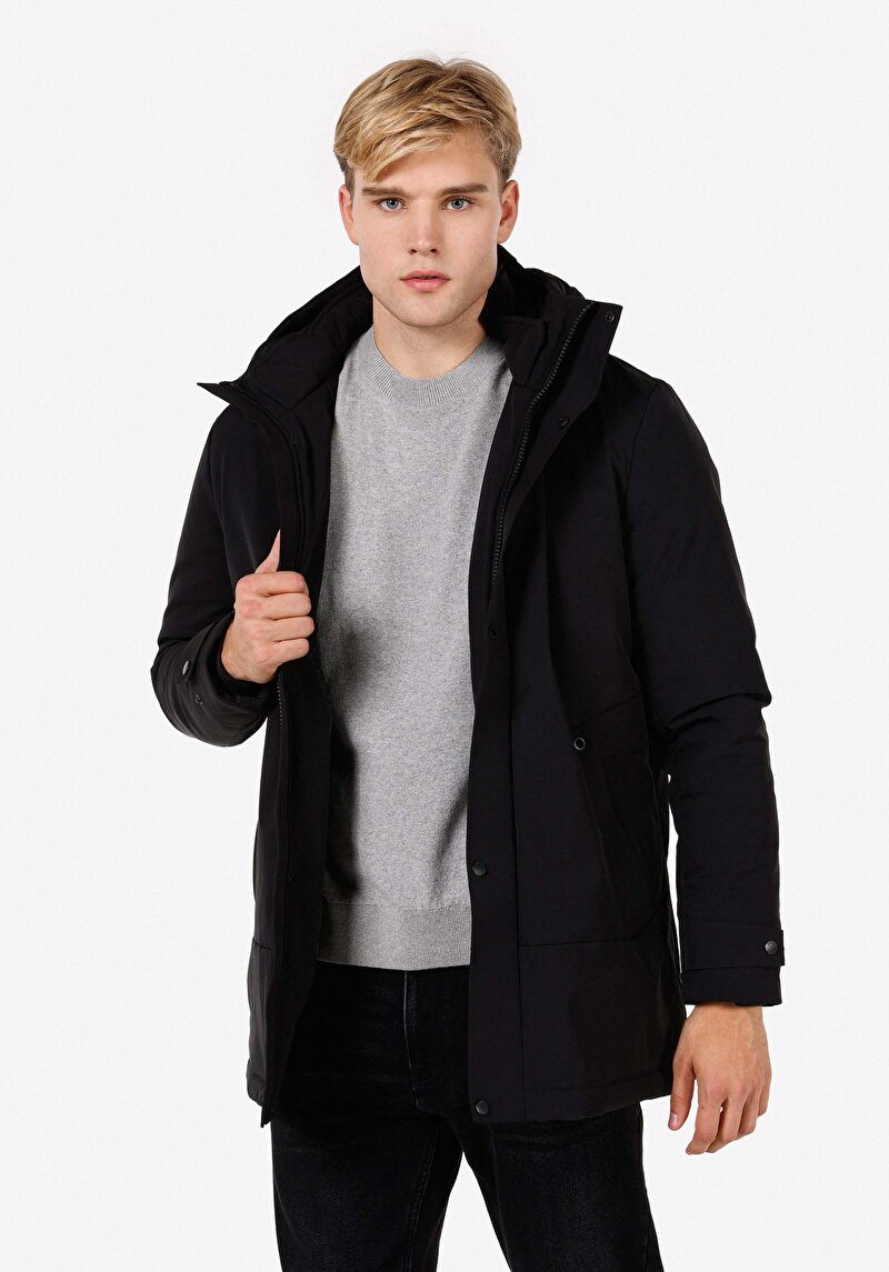 Imagine a Palton Negru Pentru Bărbați Regular Fit