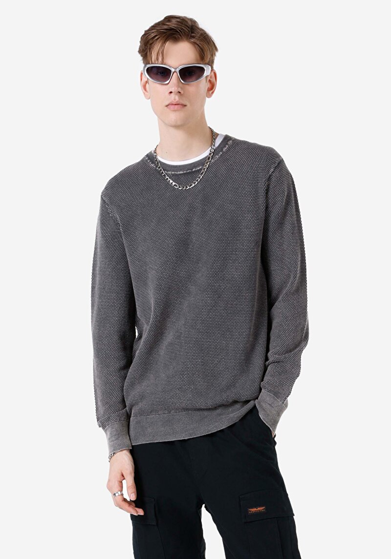 Imagine a Pulover Regular Fit Jacquard Jacquard Pentru Bărbați Antracit