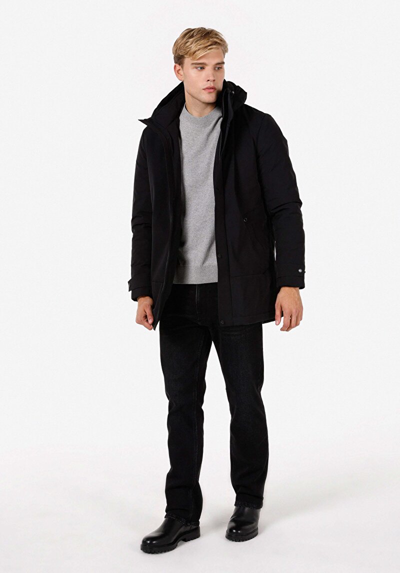 Afișați detalii pentru Palton Negru Pentru Bărbați Regular Fit