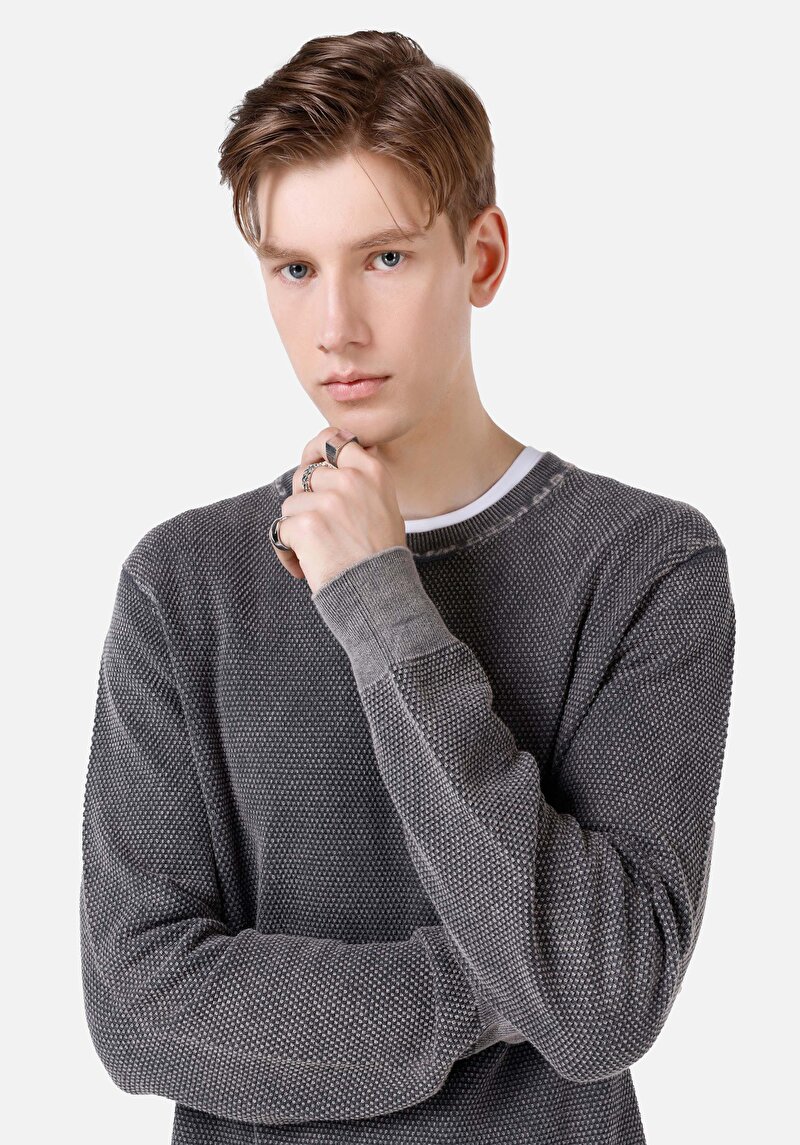 Afișați detalii pentru Pulover Regular Fit Jacquard Jacquard Pentru Bărbați Antracit