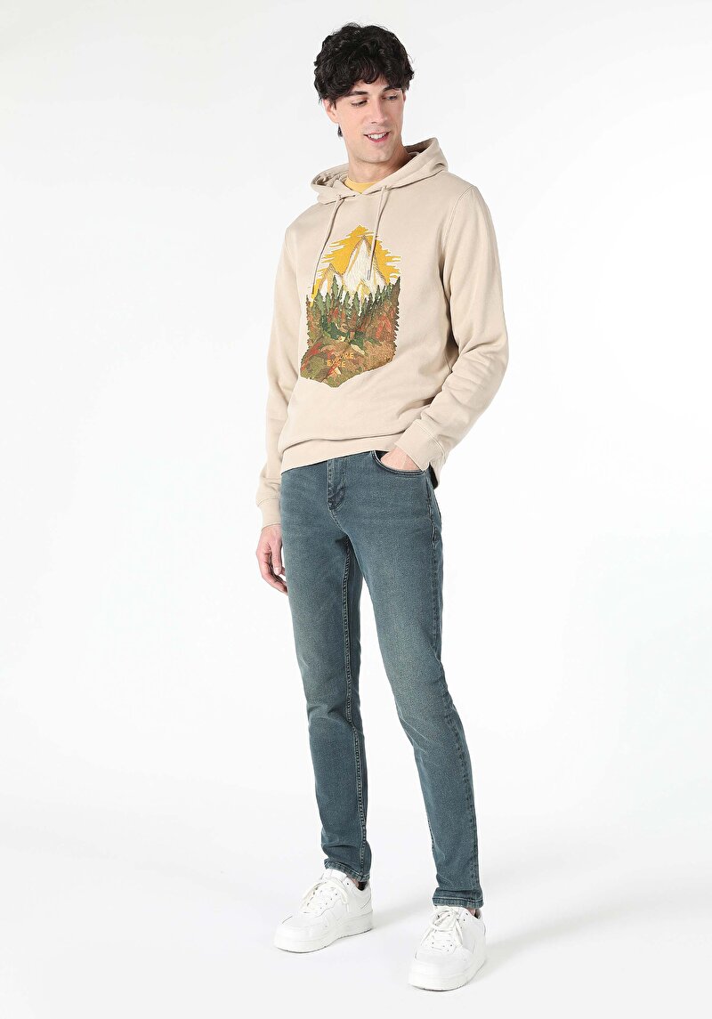 Imagine a Slim Fit Talie Joasă Picior Îngust Blugi İndigo Închis Pentru Bărbați