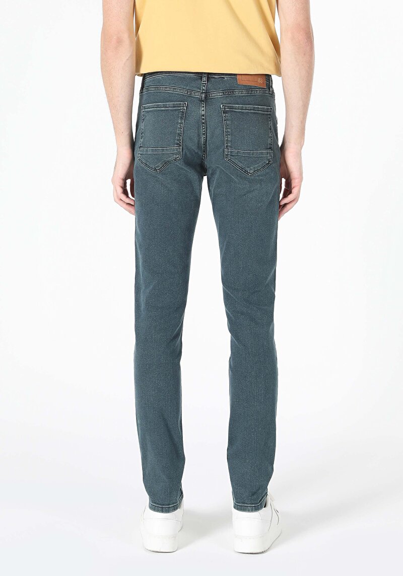 Imagine a Slim Fit Talie Joasă Picior Îngust Blugi İndigo Închis Pentru Bărbați