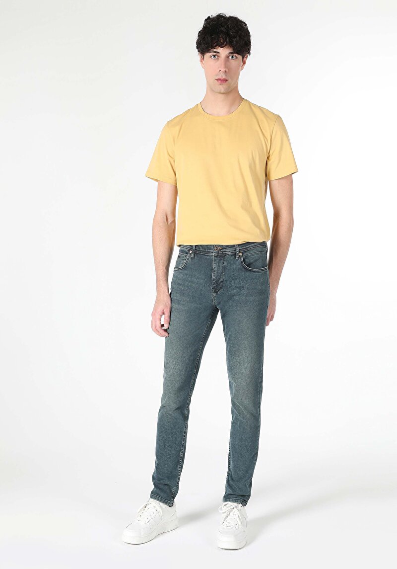 Afișați detalii pentru Slim Fit Talie Joasă Picior Îngust Blugi İndigo Închis Pentru Bărbați