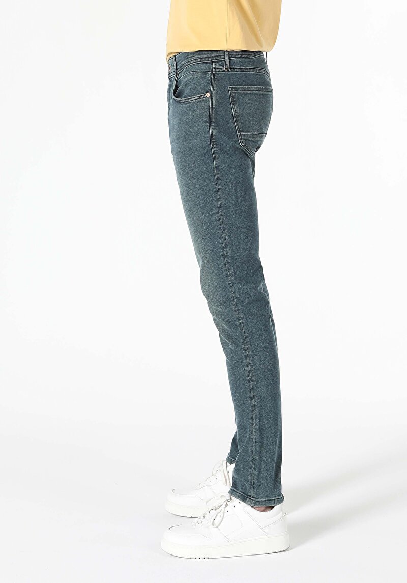 Imagine a Slim Fit Talie Joasă Picior Îngust Blugi İndigo Închis Pentru Bărbați