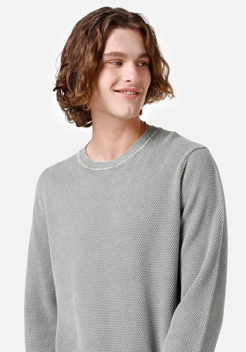 Afișați detalii pentru Pulover Verde Pentru Bărbați Regular Fit Round Neck Jacquard