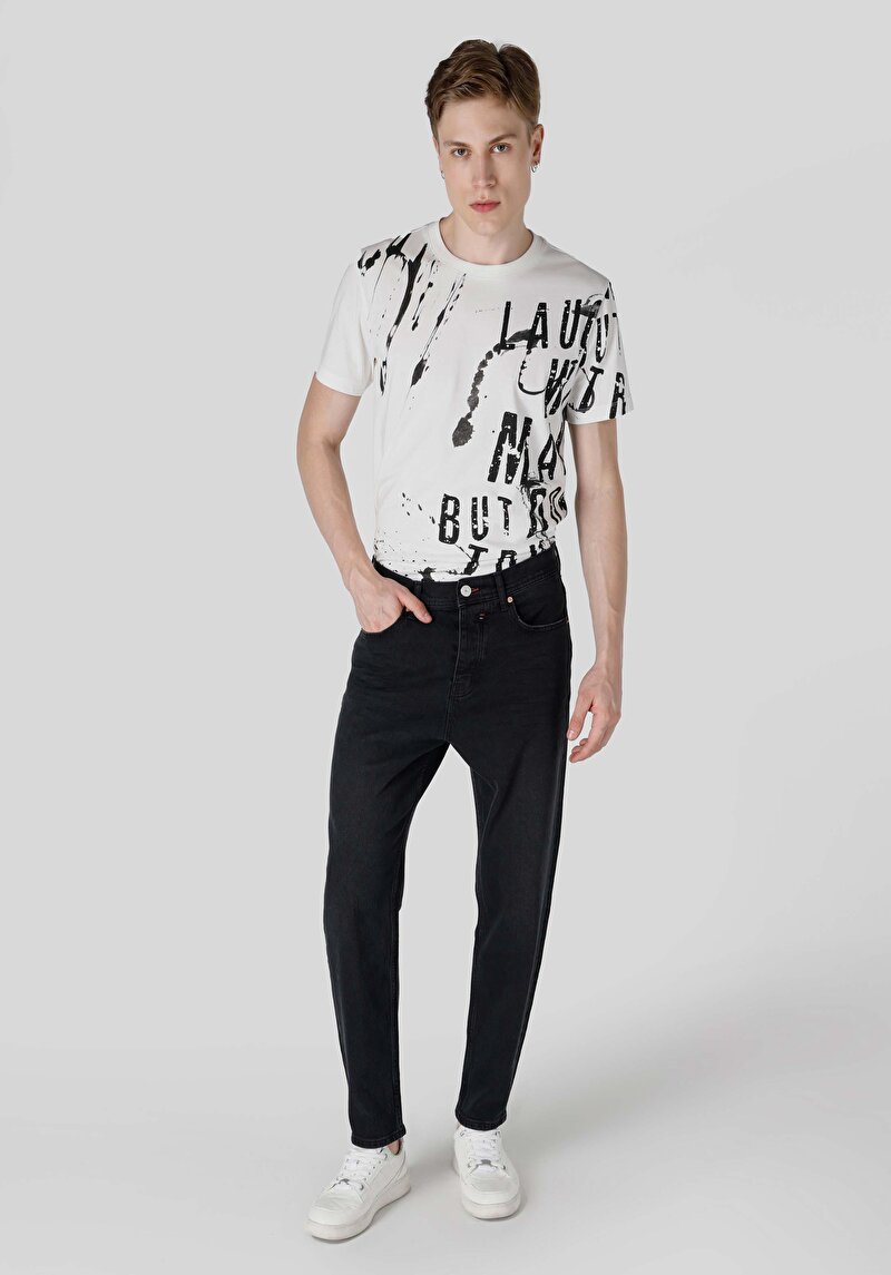 Imagine a Loose Tapered Fit Super High Waist Shrink Leg Blugi Gri Pentru Bărbați