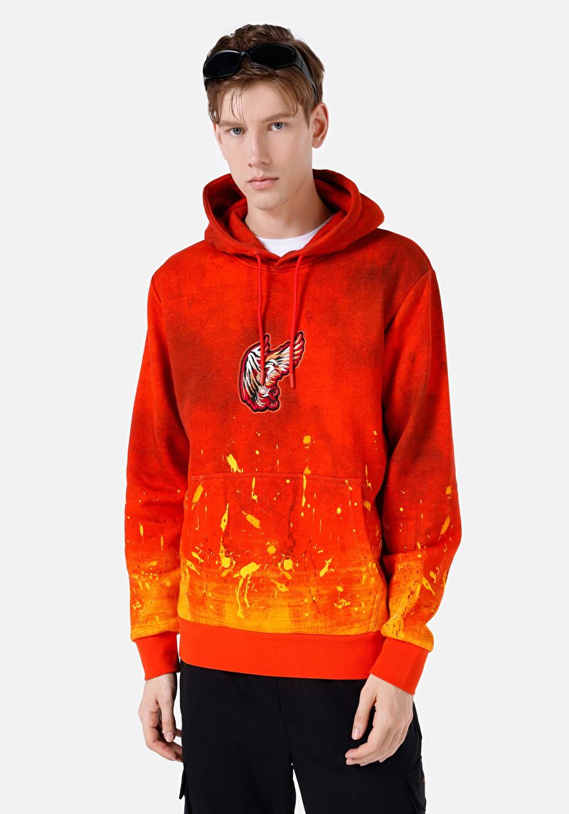 Imagine a Hanorac Portocaliu Pentru Bărbați Regular Fit