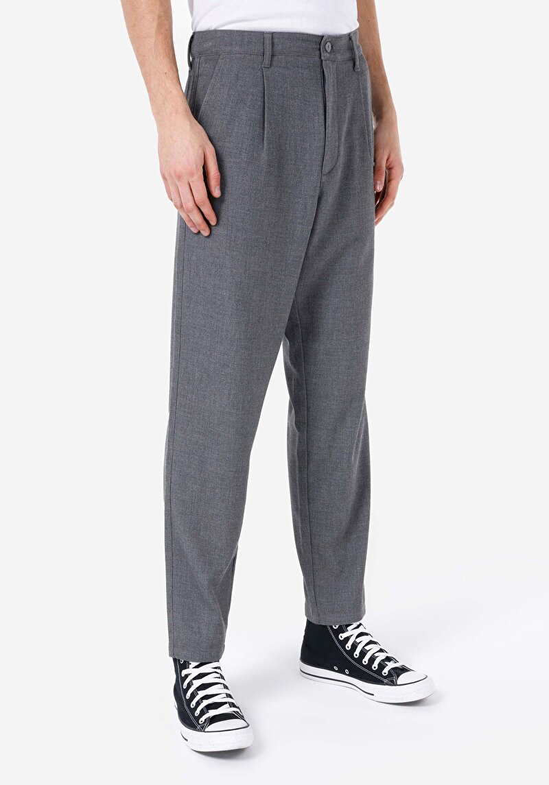 Afișați detalii pentru Pantaloni Gri Pentru Bărbați Carrot Fit Mid Waist Straight Leg