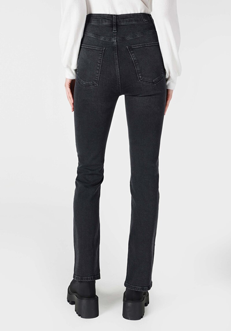 Afișați detalii pentru Flare Fit Talie Înaltă Picior Spaniol Blugi Negri Pentru Femei