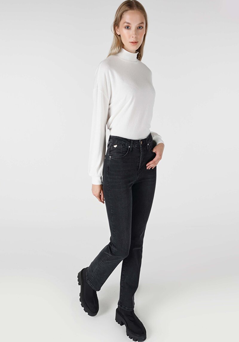 Imagine a Flare Fit Talie Înaltă Picior Spaniol Blugi Negri Pentru Femei