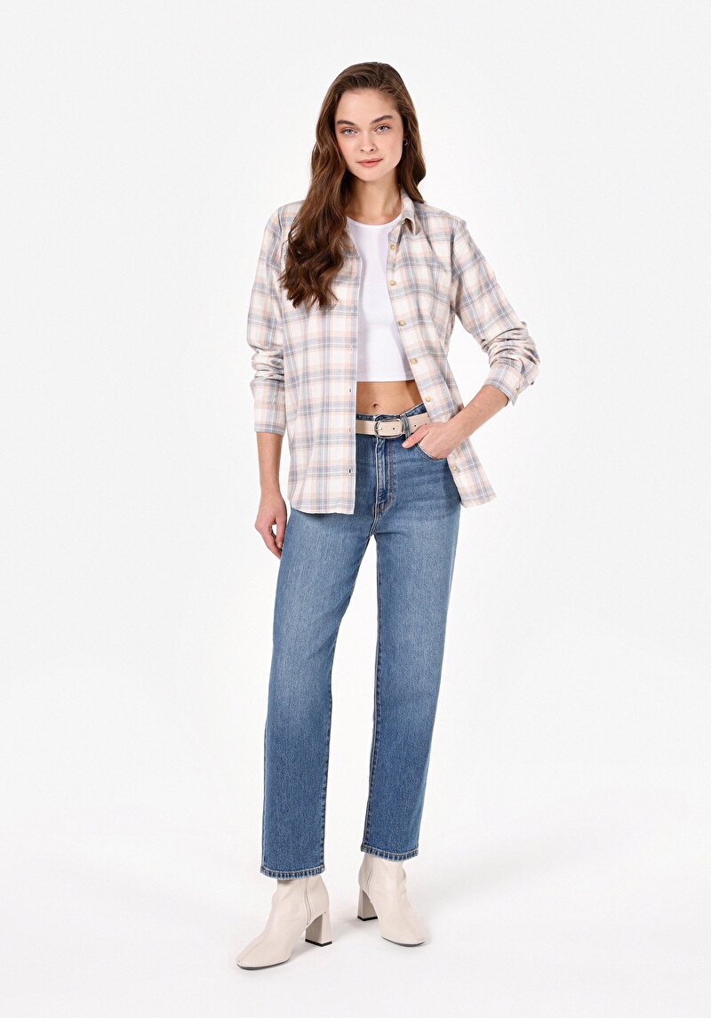 Afișați detalii pentru Cămașă Cu Gât În Carouri Cămașă Cu Mânecă Lungă Cru Pentru Femei