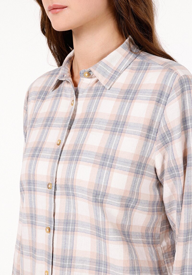 Afișați detalii pentru Cămașă Cu Gât În Carouri Cămașă Cu Mânecă Lungă Cru Pentru Femei